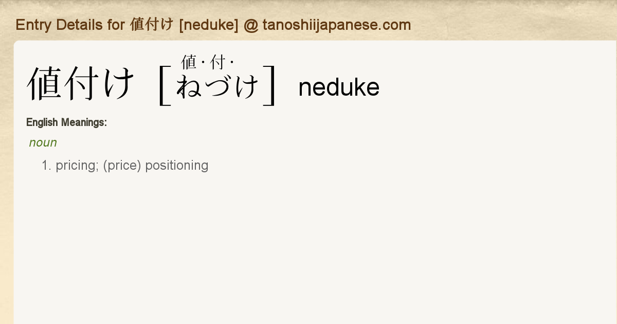 Entry Details For 値付け Neduke Tanoshii Japanese