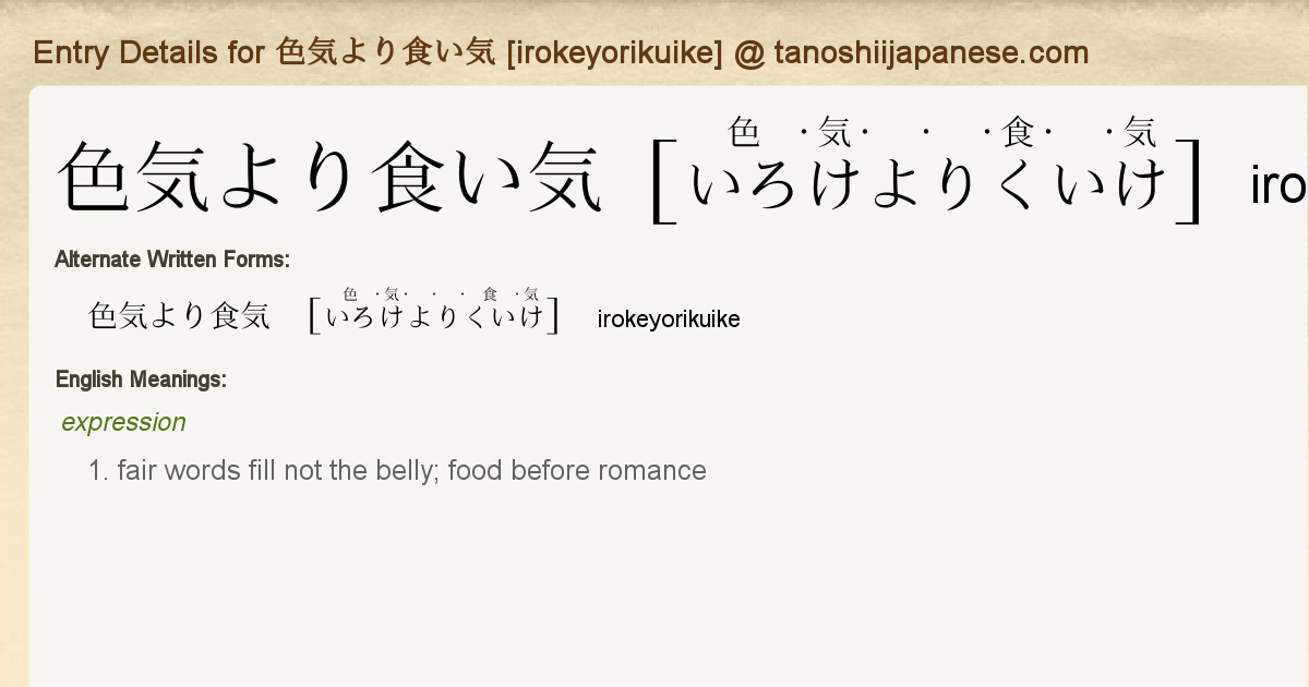 Entry Details For 色気より食い気 Irokeyorikuike Tanoshii Japanese