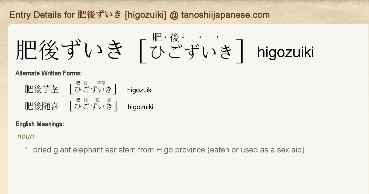 Entry Details for 肥後ずいき [higozuiki] - Tanoshii Japanese
