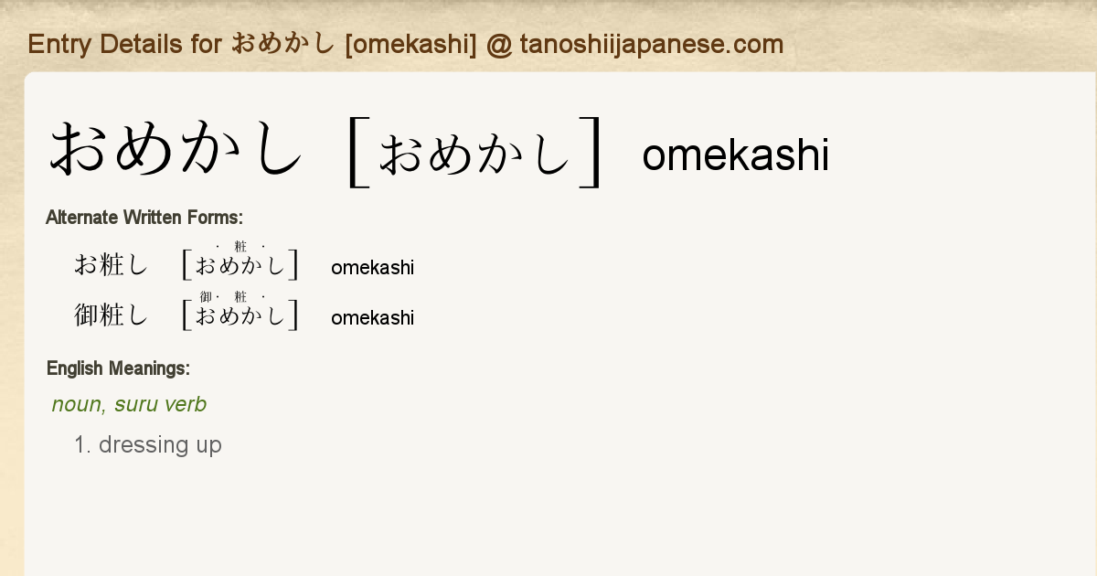 Entry Details For おめかし Omekashi Tanoshii Japanese