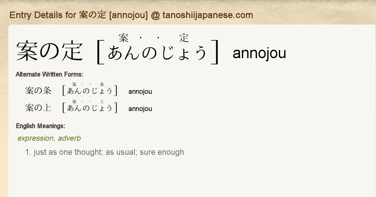 Entry Details For 案の定 Annojou Tanoshii Japanese