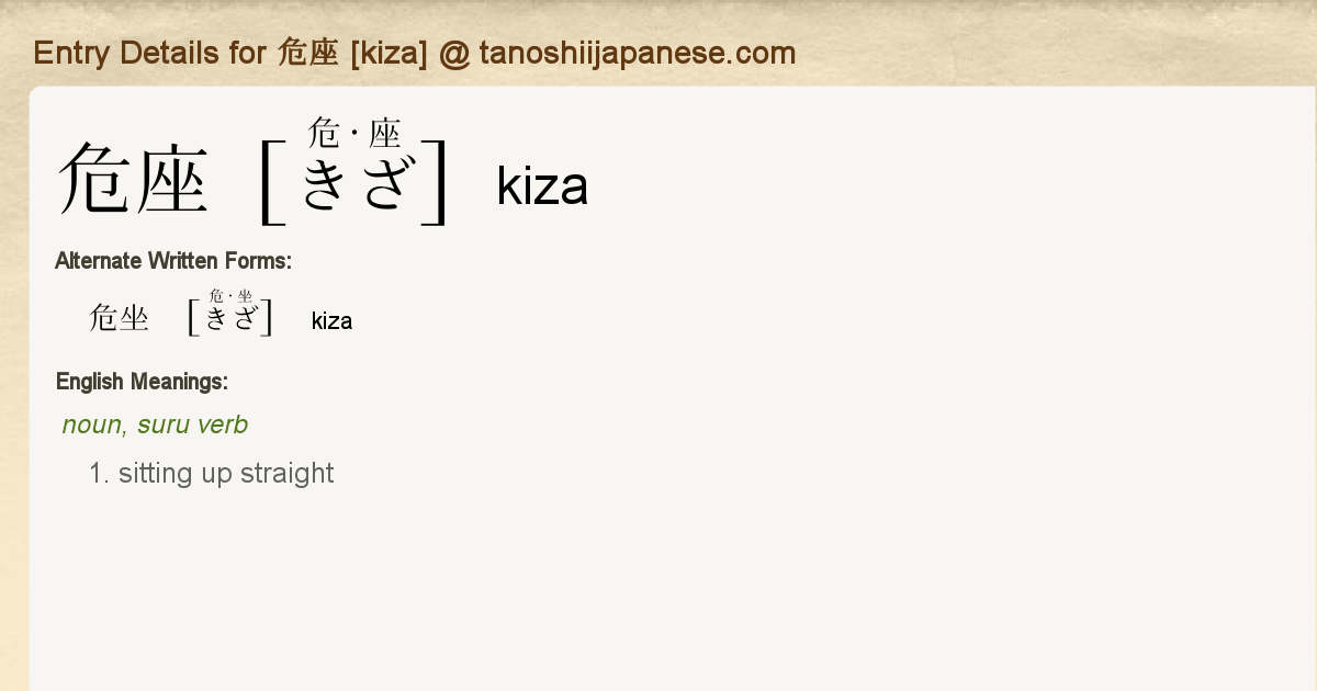 Entry Details For 危座 Kiza Tanoshii Japanese