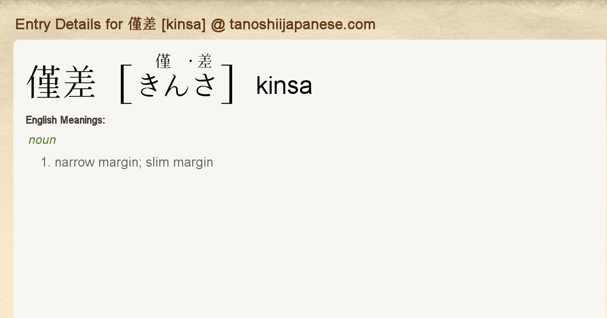 Entry Details For 僅差 Kinsa Tanoshii Japanese