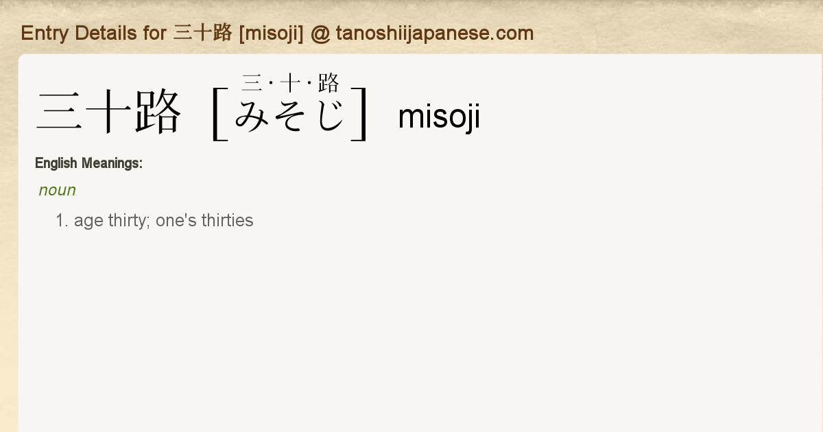 Entry Details For 三十路 Misoji Tanoshii Japanese