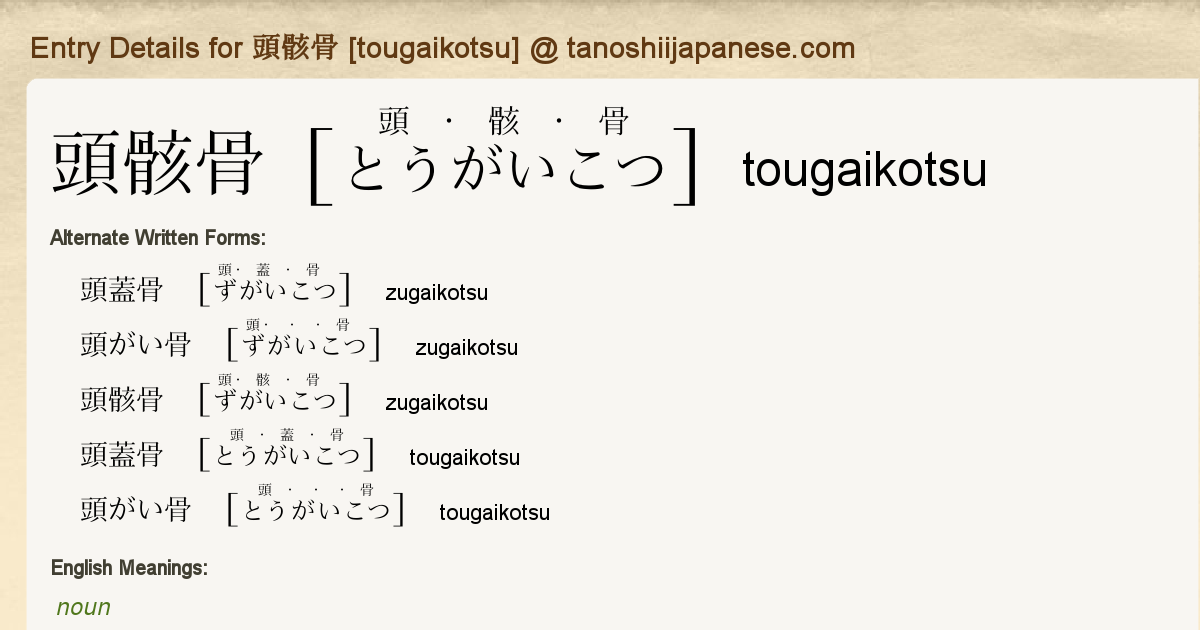 Entry Details For 頭骸骨 Tougaikotsu Tanoshii Japanese