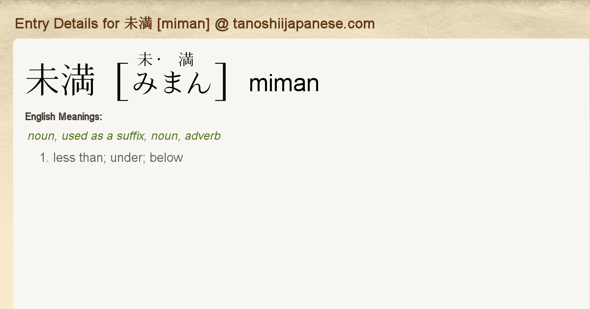 Entry Details For 未満 Miman Tanoshii Japanese