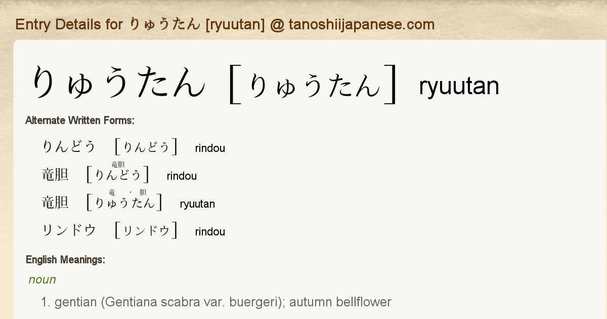 Entry Details For りゅうたん Ryuutan Tanoshii Japanese