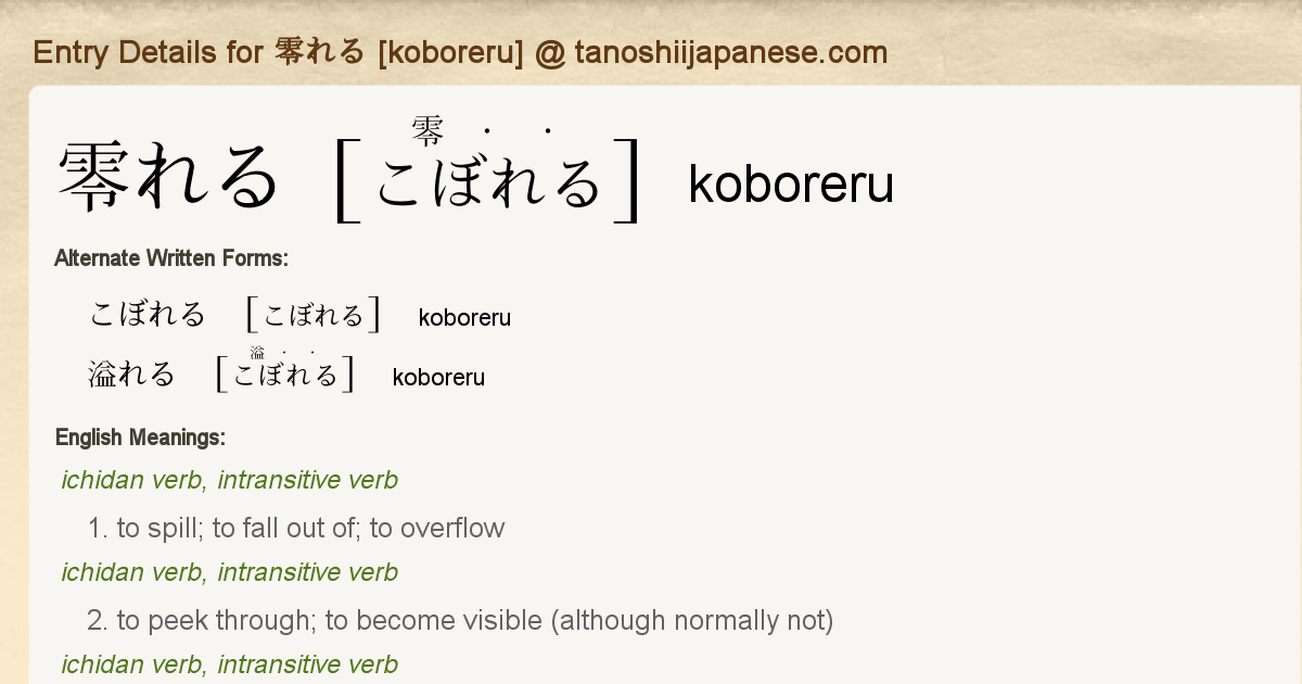 Entry Details For 零れる Koboreru Tanoshii Japanese