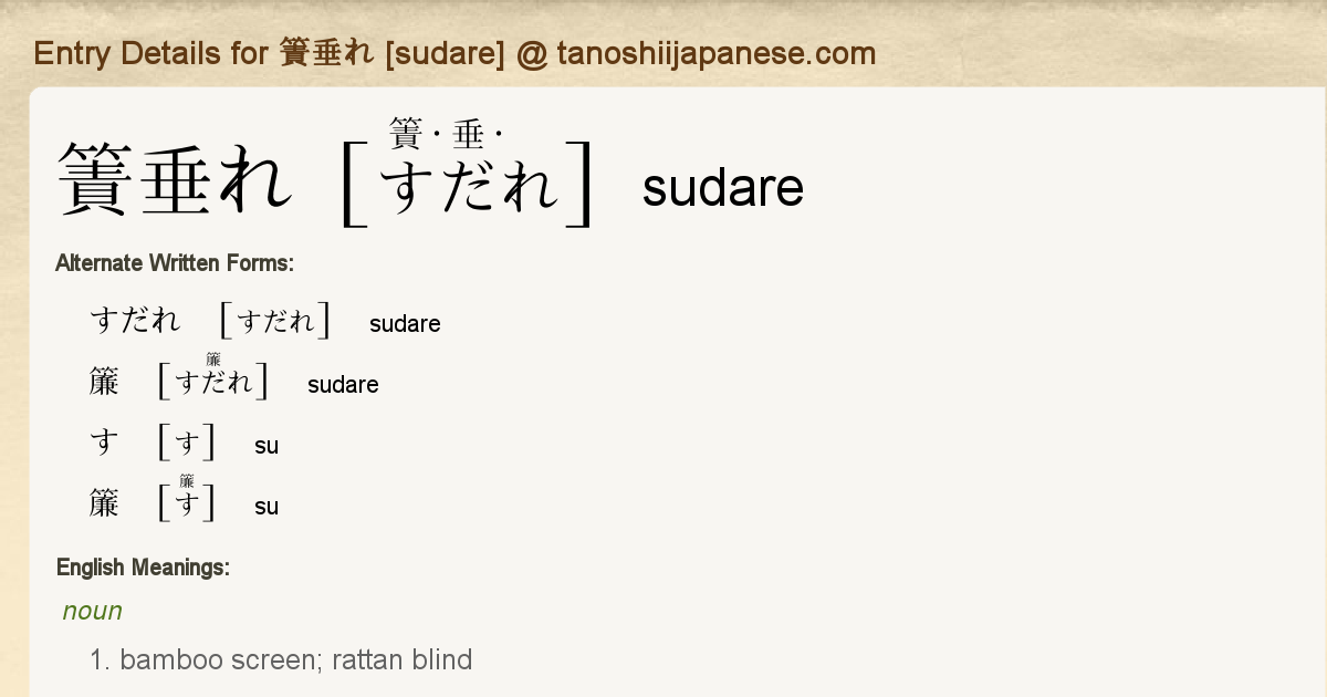 Entry Details For 簀垂れ Sudare Tanoshii Japanese