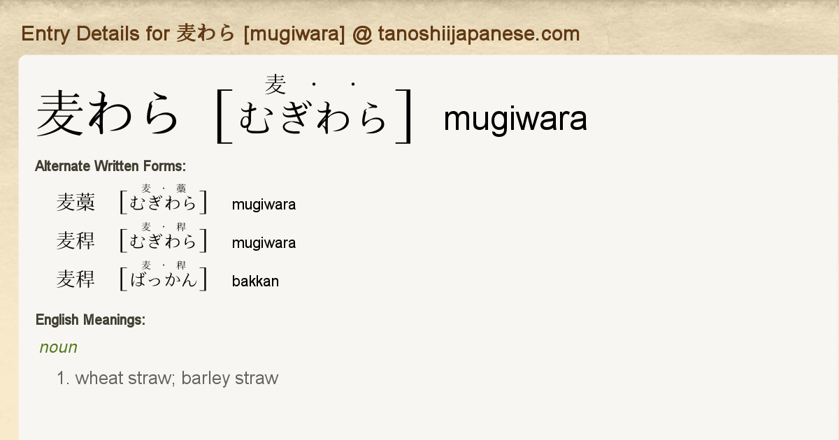 Entry Details For 麦わら Mugiwara Tanoshii Japanese