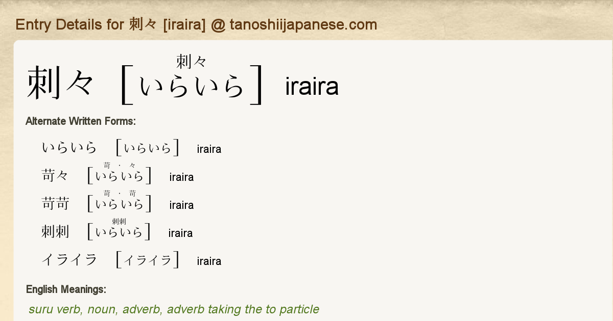 Entry Details For 刺々 Iraira Tanoshii Japanese