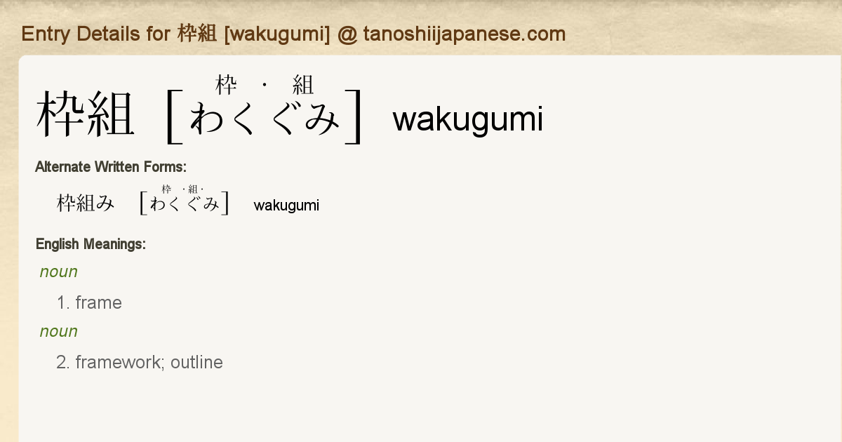 Entry Details For 枠組 Wakugumi Tanoshii Japanese