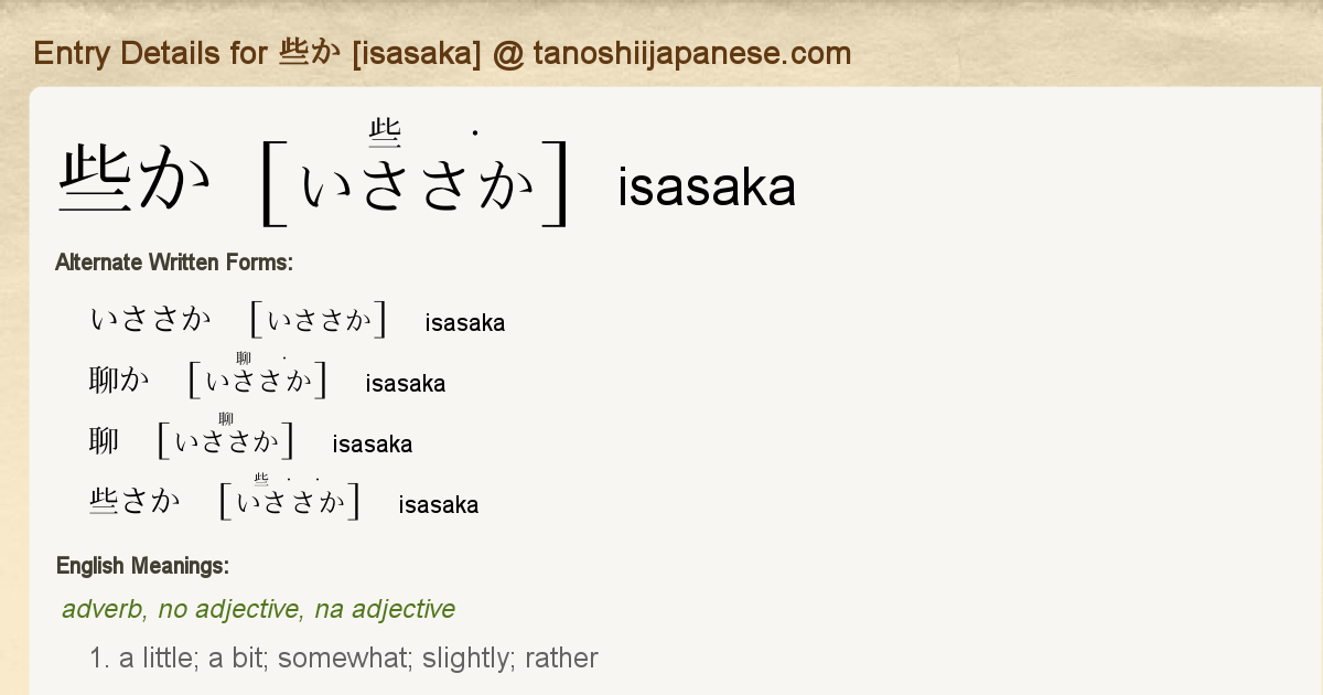 Entry Details For 些か Isasaka Tanoshii Japanese