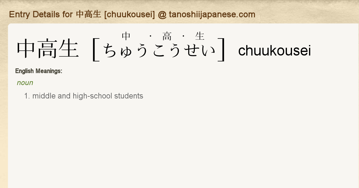 Entry Details For 中高生 Chuukousei Tanoshii Japanese