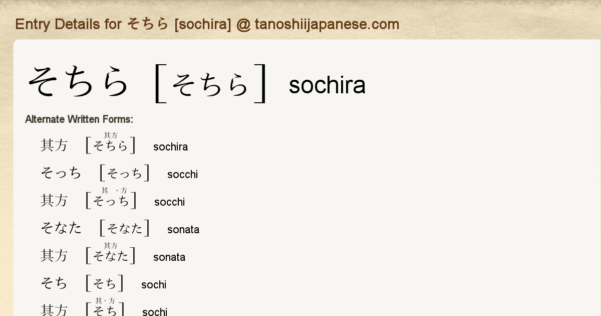 Entry Details For そちら Sochira Tanoshii Japanese