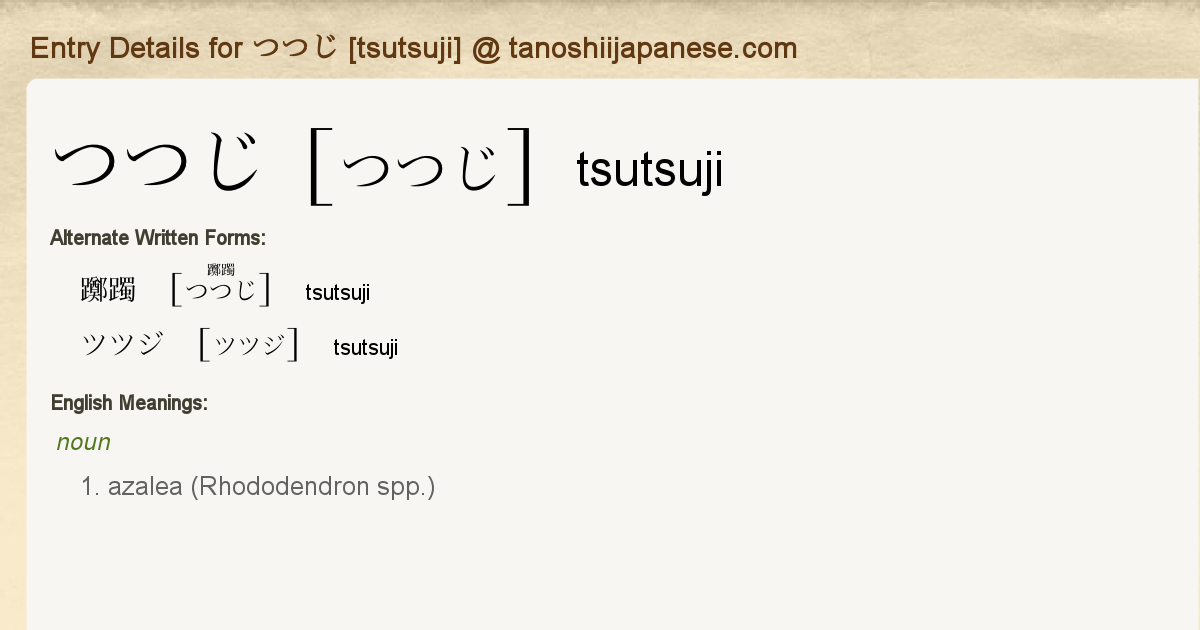 Entry Details For つつじ Tsutsuji Tanoshii Japanese