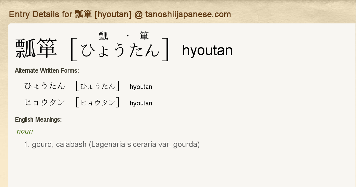 Entry Details For 瓢箪 Hyoutan Tanoshii Japanese