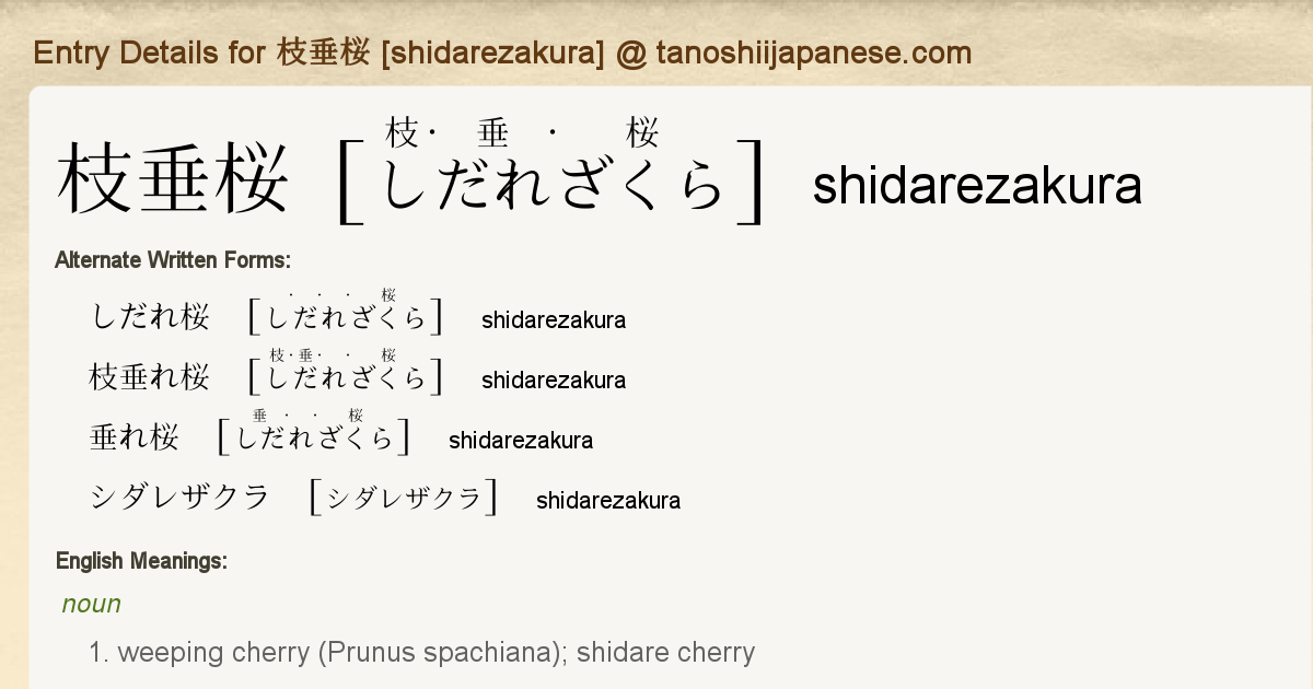 Entry Details For 枝垂桜 Shidarezakura Tanoshii Japanese