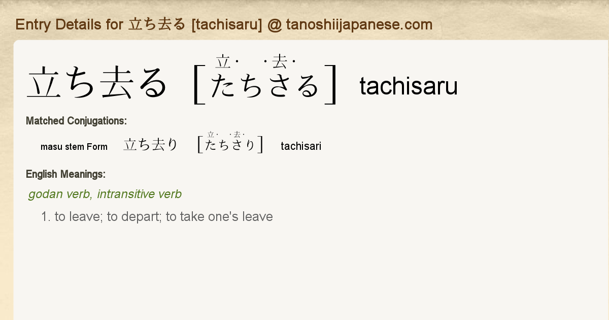 Entry Details For 立ち去り Tachisari Tanoshii Japanese