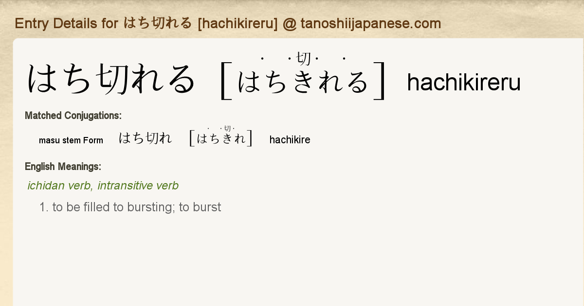 Entry Details For はち切れ Hachikire Tanoshii Japanese