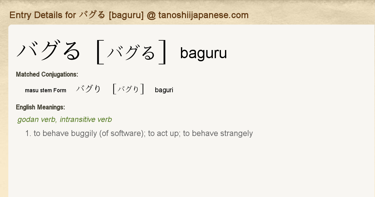 Entry Details For バグり Baguri Tanoshii Japanese