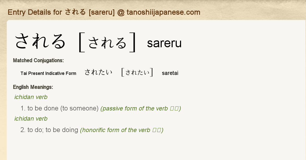 Entry Details For されたい Saretai Tanoshii Japanese