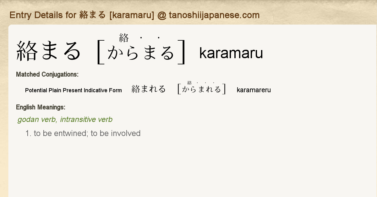 Entry Details For 絡まれる Karamareru Tanoshii Japanese