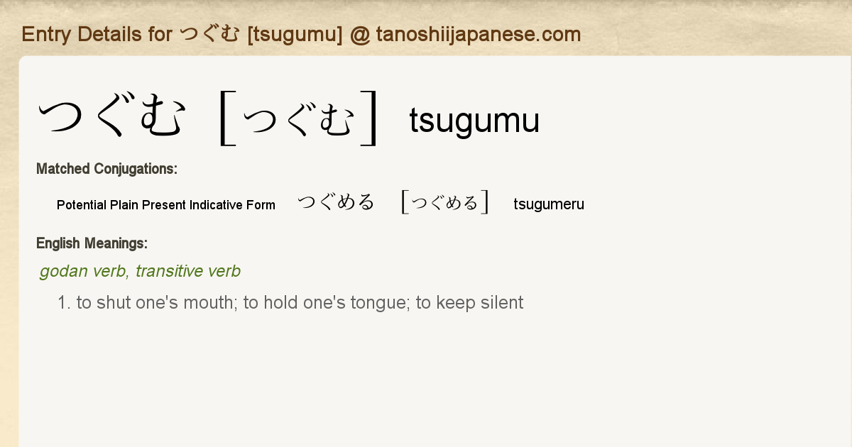 Entry Details For つぐめる Tsugumeru Tanoshii Japanese