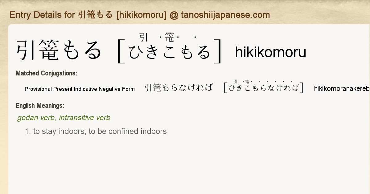 Entry Details For 引篭もらなければ Hikikomoranakereba Tanoshii Japanese