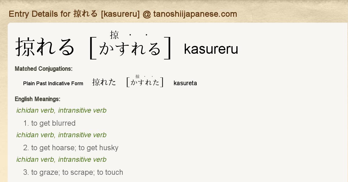 Entry Details For 掠れた Kasureta Tanoshii Japanese