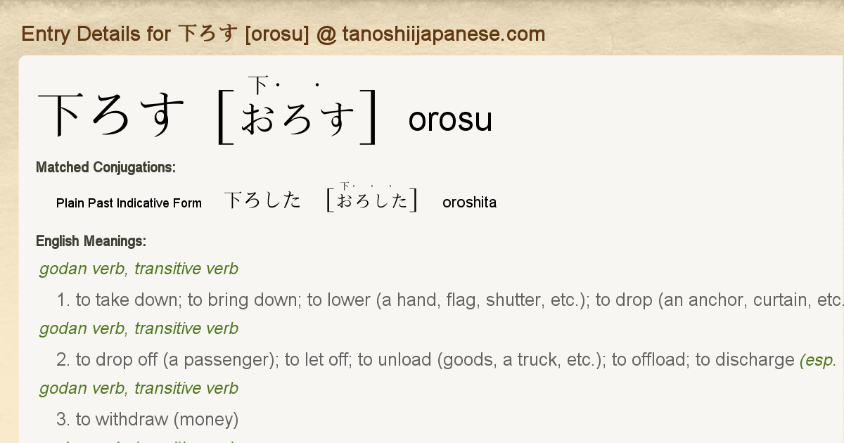 Entry Details For 下ろした Oroshita Tanoshii Japanese