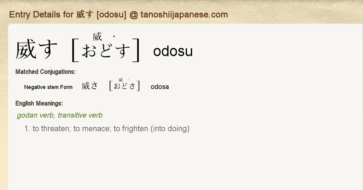 Entry Details For 威さ Odosa Tanoshii Japanese