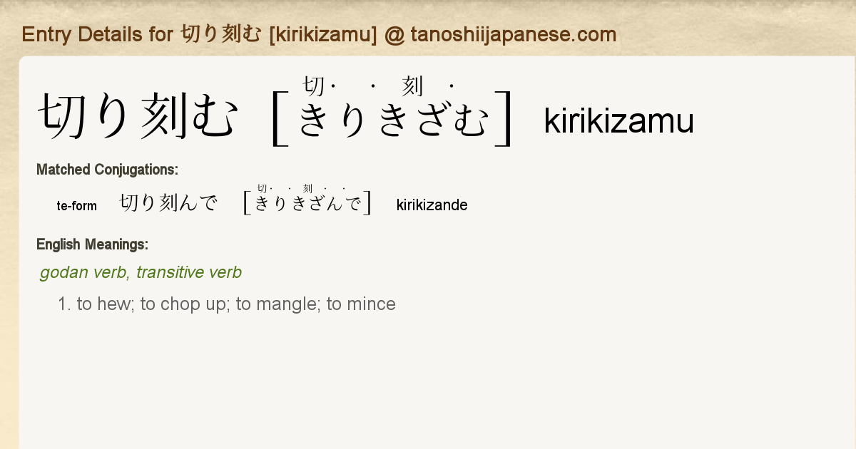 Entry Details For 切り刻んで Kirikizande Tanoshii Japanese